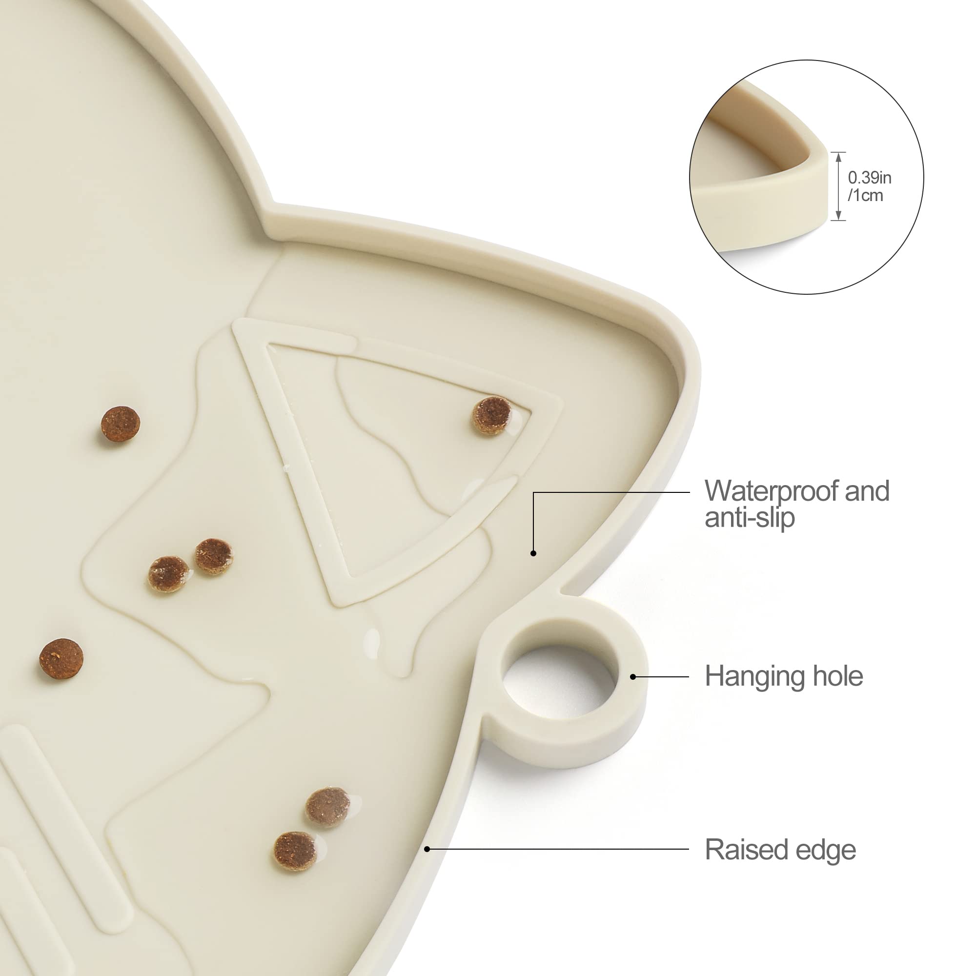 Coomazy feeding mat raised-edge containment keeps spills neatly within the mat.