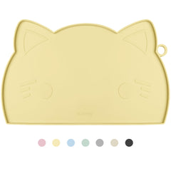 Coomazy food mat front view in yellow demonstrates a clean, spill-free feeding area.