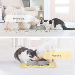 Coomazy food mat waterproof silicone surface protects flooring and makes cleaning easy.