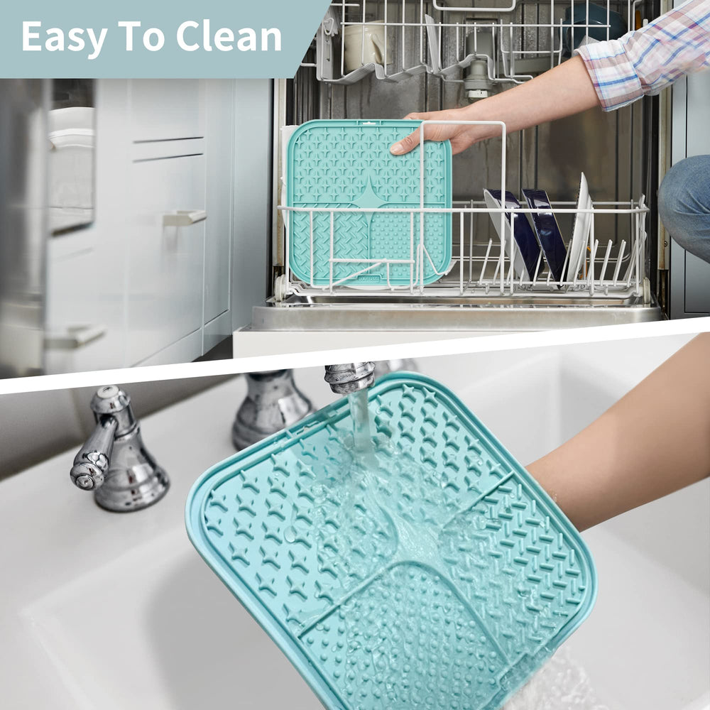 Coomazy Lick Mat easy-clean silicone; rinse or dishwasher-ready.