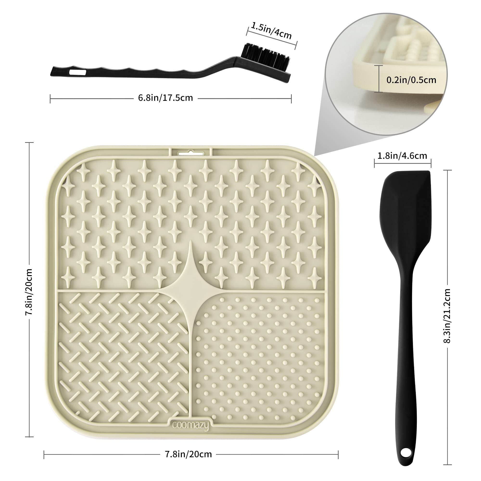 Coomazy lick mat texture design shows three feeding areas for slow eating.