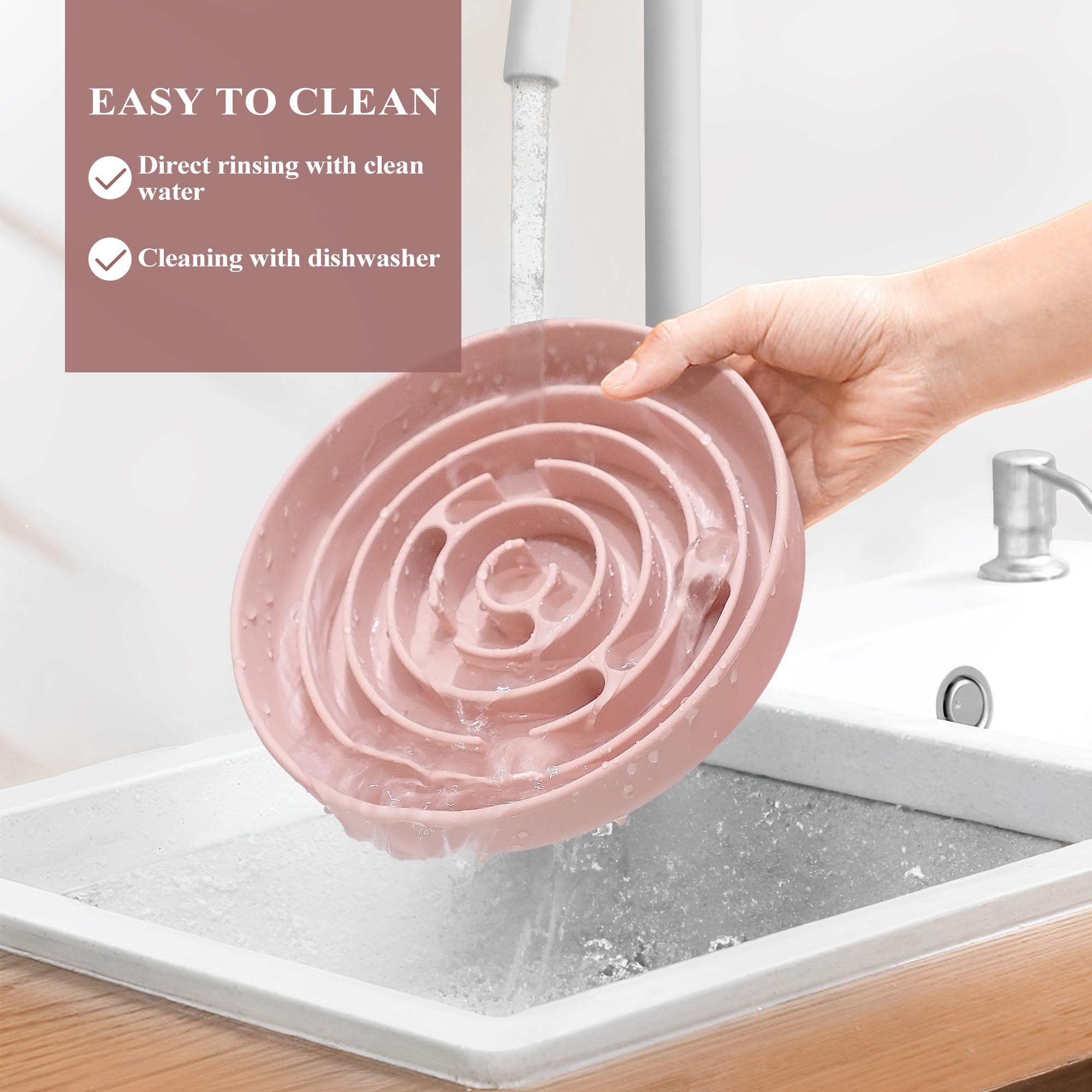 Coomazy pink bowl suits small and medium breeds for calm, controlled meals