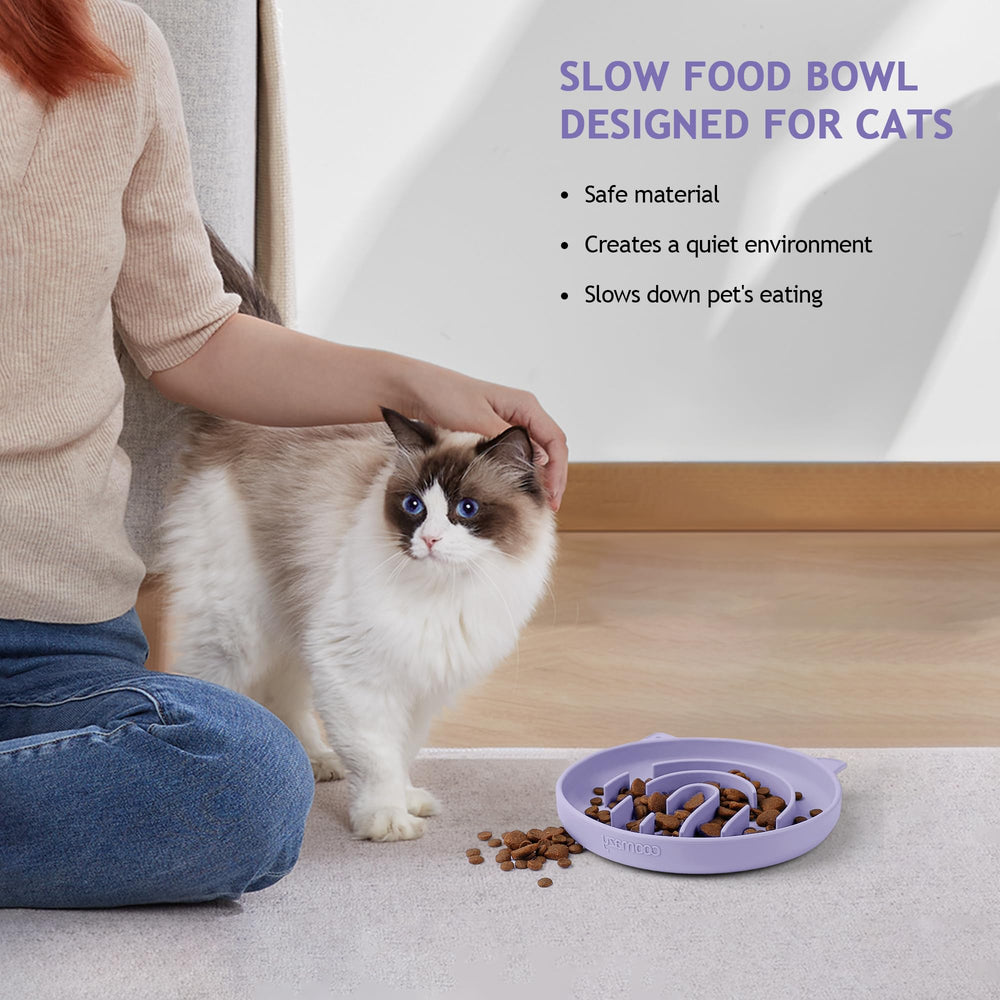 Coomazy purple slow-feeder bowl anti-slip exterior supports stable feeding.