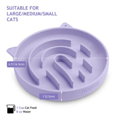 Coomazy slow-feeder cat bowl purple top-down view with fingerprint maze for mental engagement.
