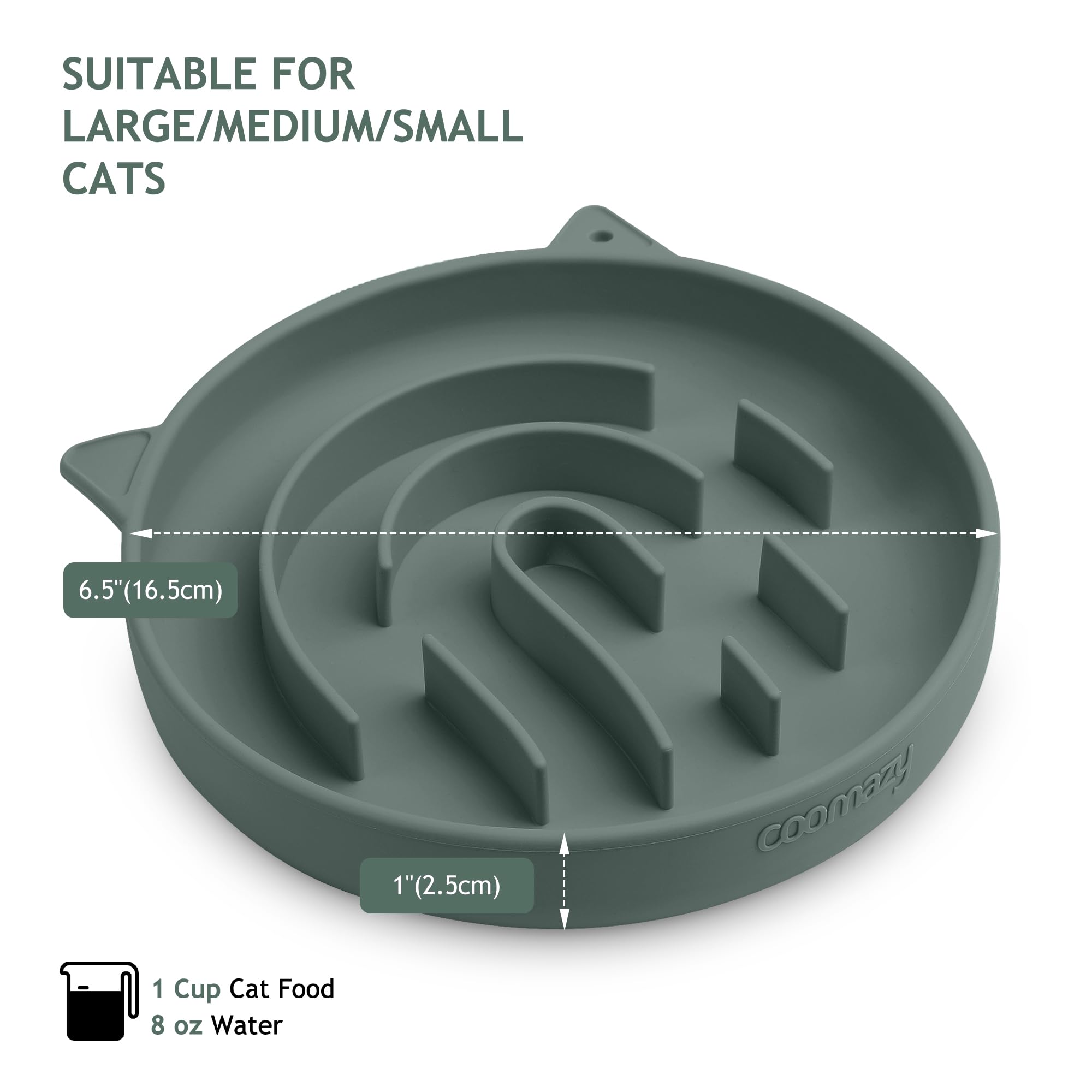 Coomazy slow-feeder cat-bowl silicone promotes paced feeding for cats.