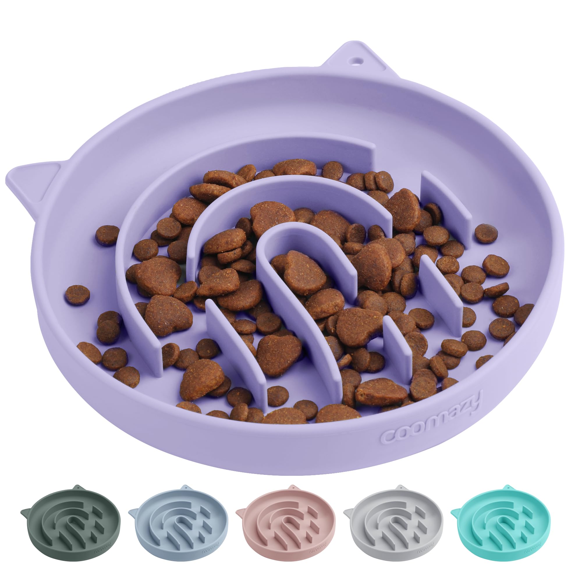Coomazy slow-feeder dog bowl purple front view helps pace meals.