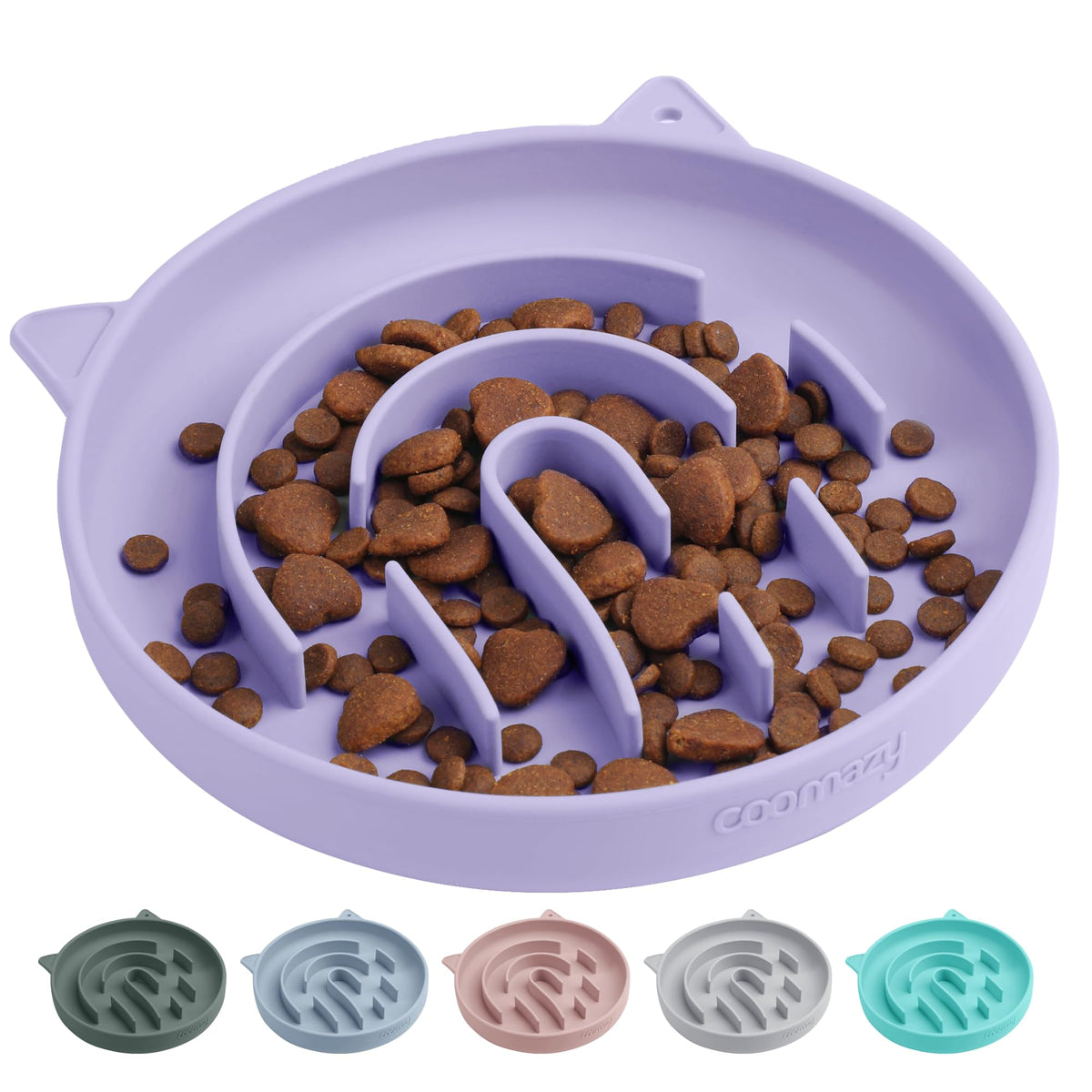 Coomazy slow-feeder dog bowl purple front view helps pace meals.
