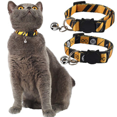Coomour Halloween cat collar breakaway yellow front view enhances safety during photos.