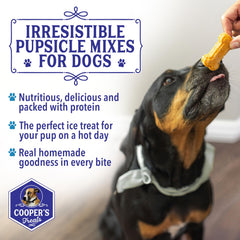 Cooper's Treats Pupsicle Mix stirred in a bowl for easy customization.