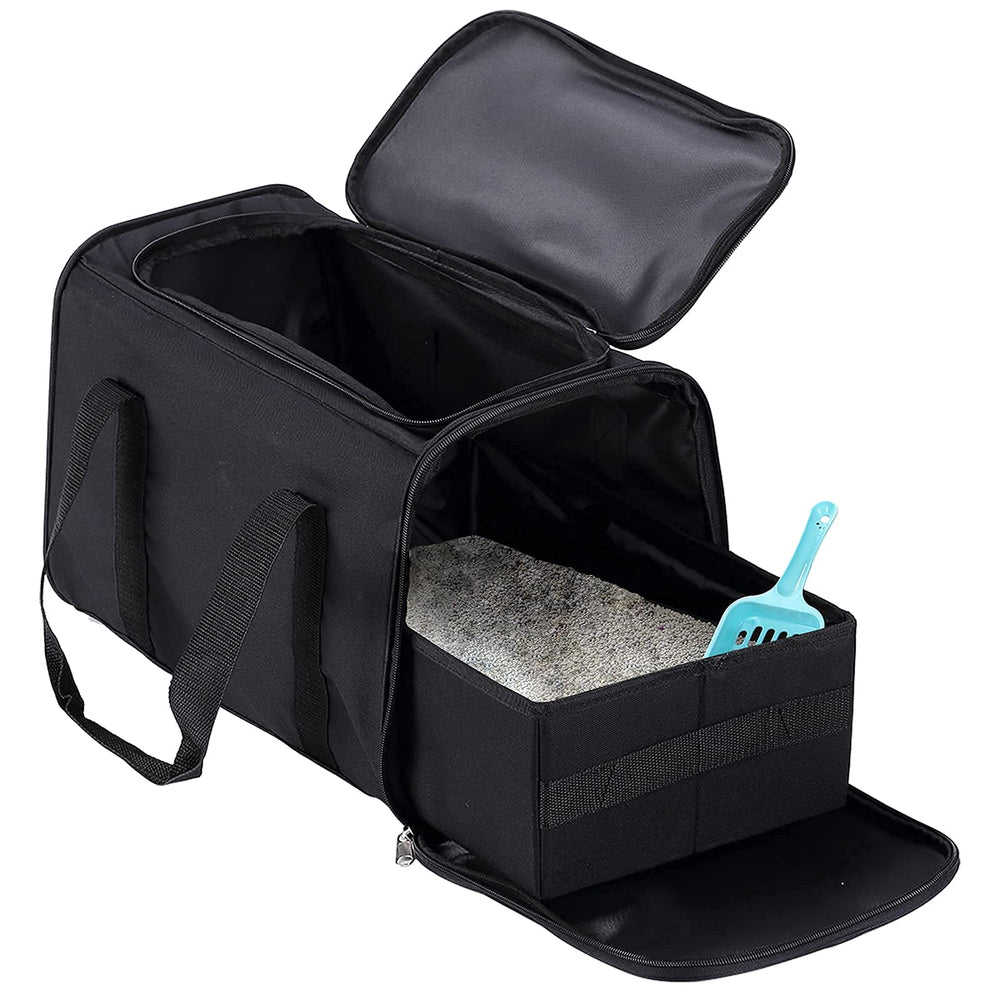 Coopeter portable cat litter box black with open skylight for easy entry during travel.