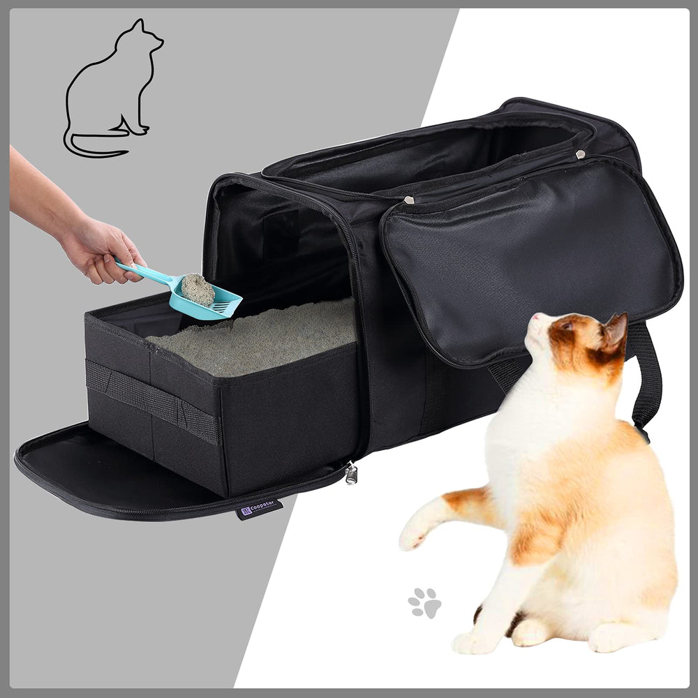 Coopeter portable cat litter box black waterproof material keeps interior dry.