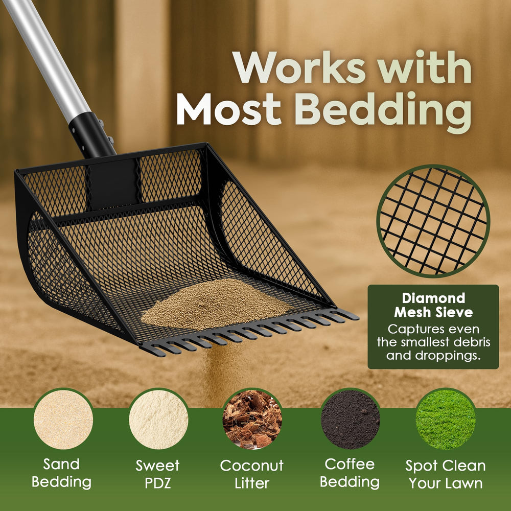 CoopMate flush-ground scoop design improves visibility and efficiency on bedding.