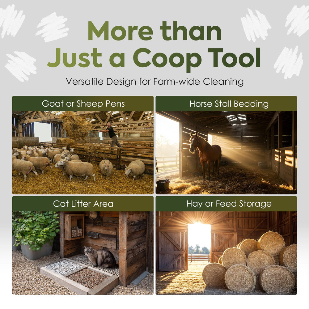 CoopMate stand-up cleaning setup helps reach tight coop corners with less effort.
