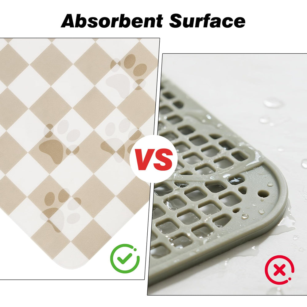CooRug checkered dog food mat helps create cleaner feeding corners at home