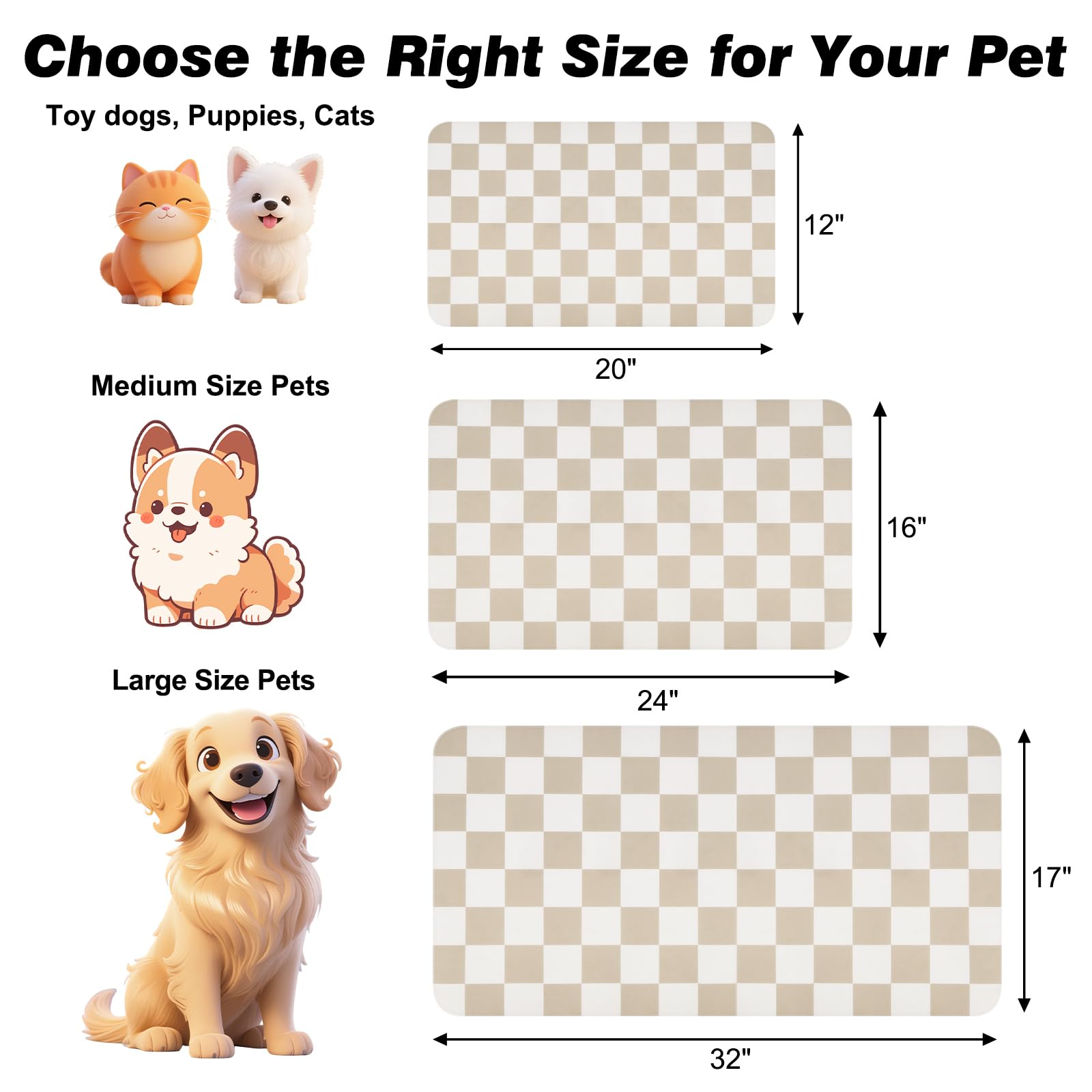 CooRug checkered dog food mat with non-slip backing keeps bowls steady during meals