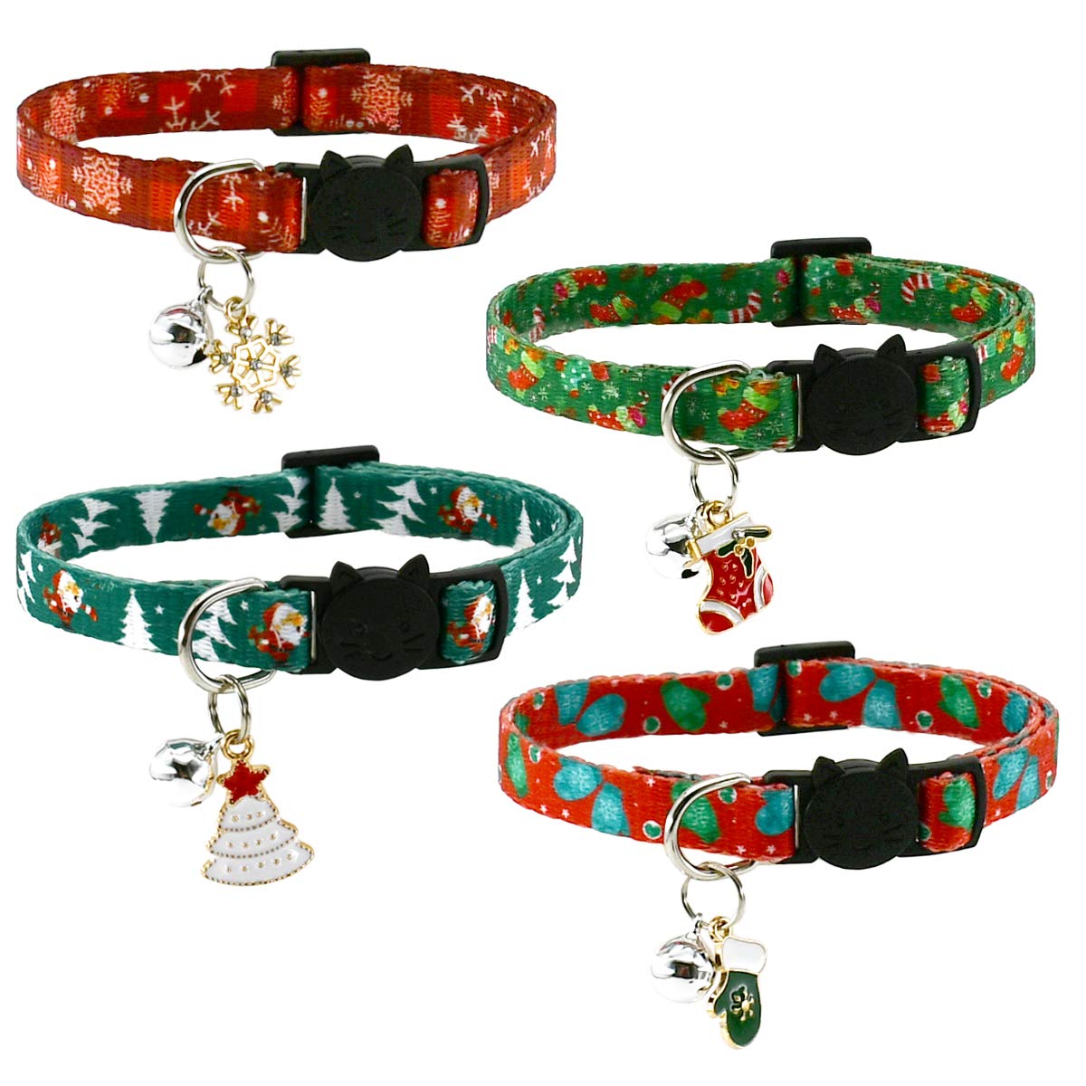 CooShou Christmas cat collar set image featuring festive red collar with bell