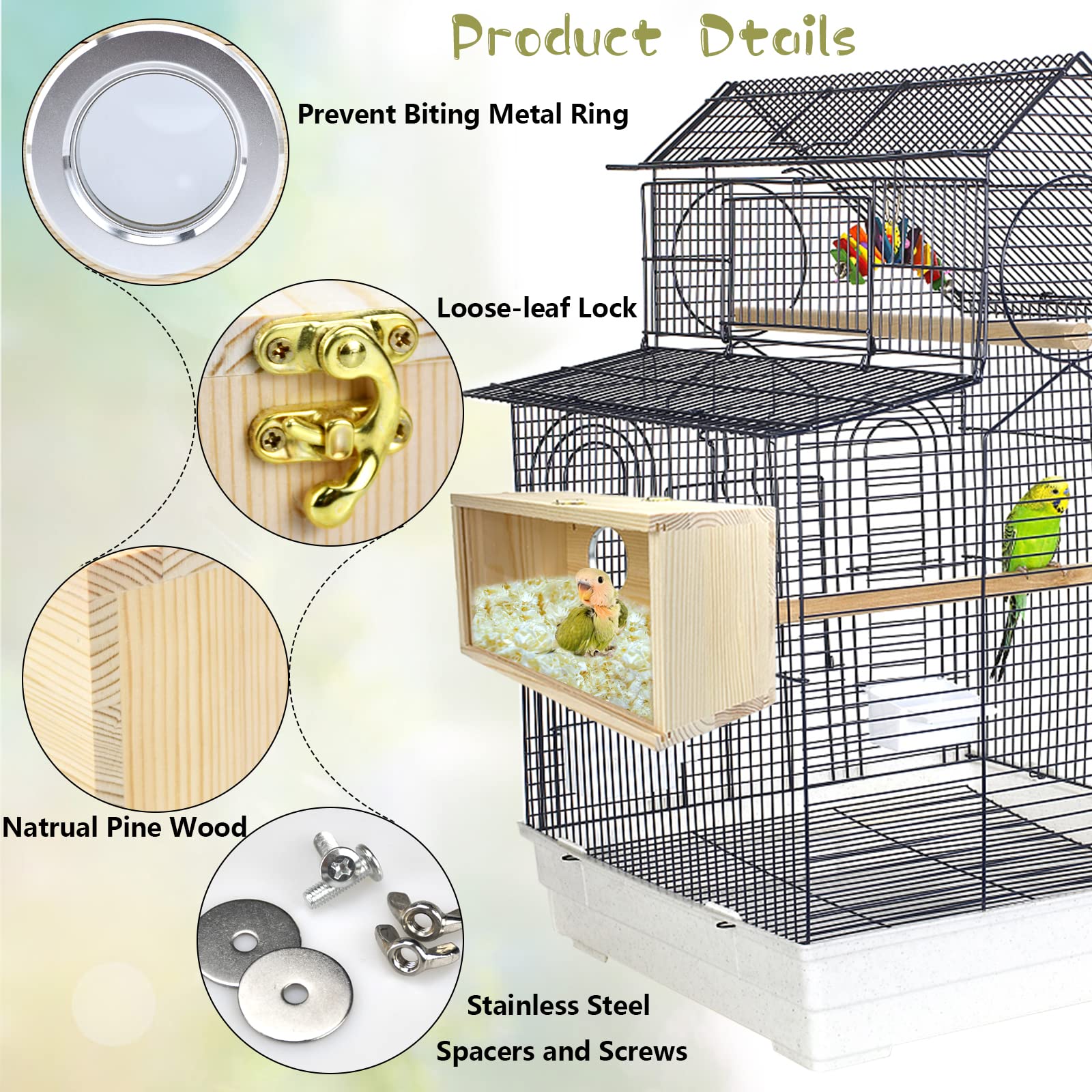 CooShou parakeet nesting box interior compartment protects eggs during incubation