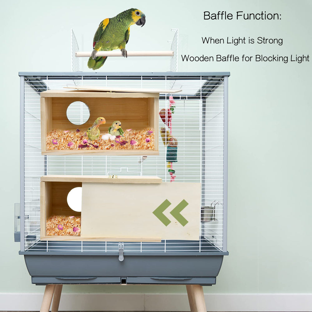 CooShou parakeet nesting box side view showing clear view during breeding.