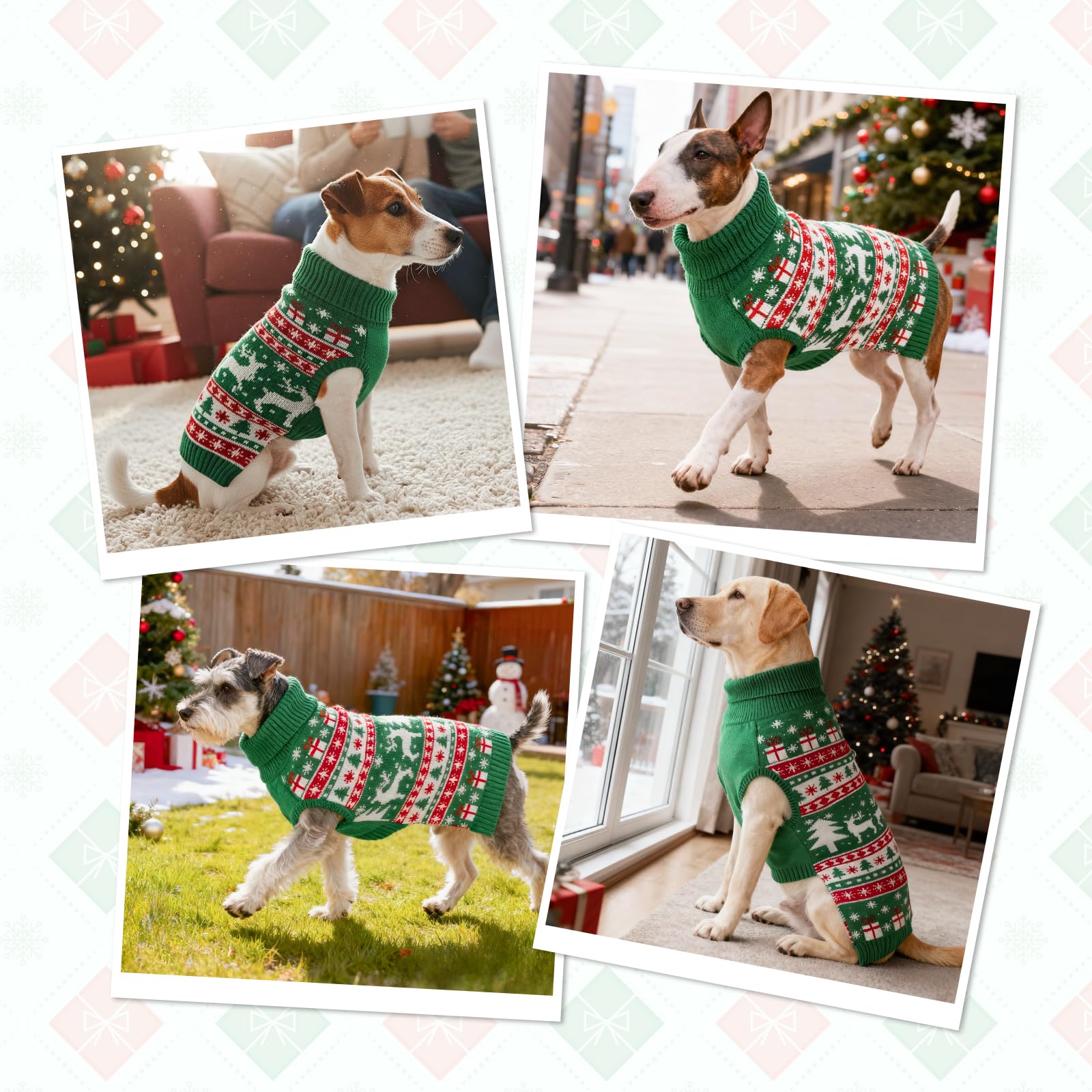 CooShou dog sweater featuring a festive reindeer pattern for photos.
