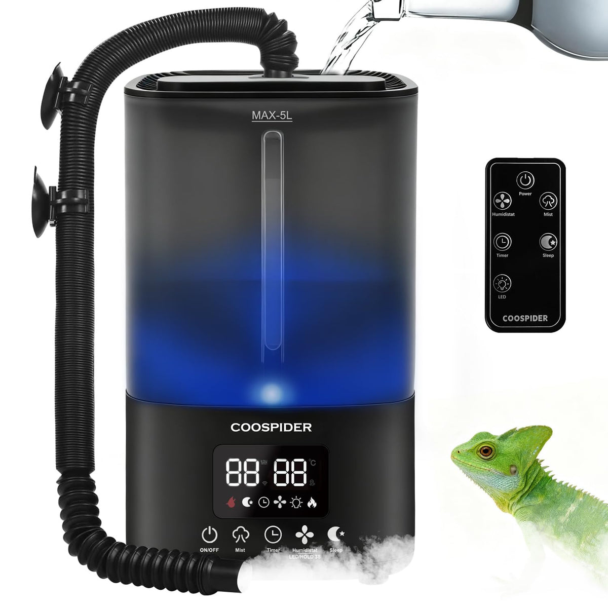 COOSPIDER 5L reptile fogger setup improves terrarium humidity management