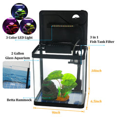 COOSPIDER Betta Tank LED light showing 3 colors for ambiance and viewing