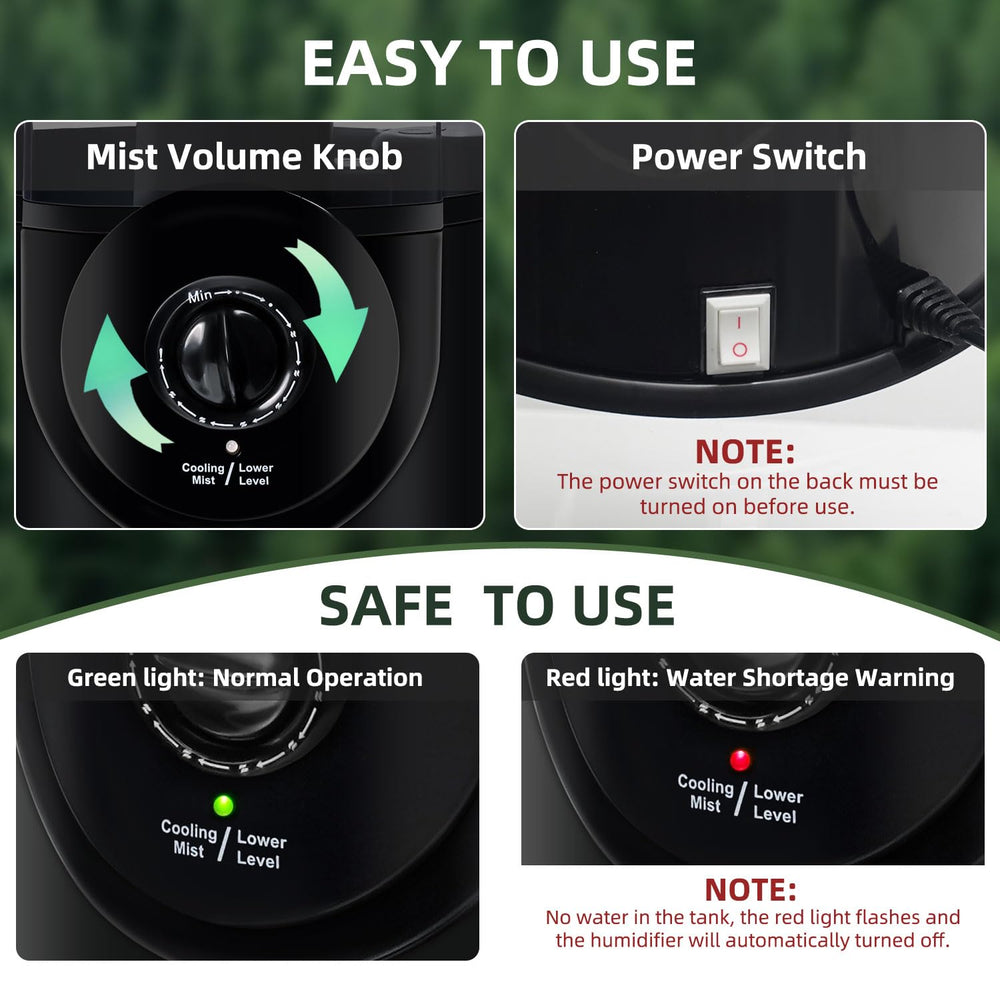 COOSPIDER dry-off protection indicator for safe misting sessions.