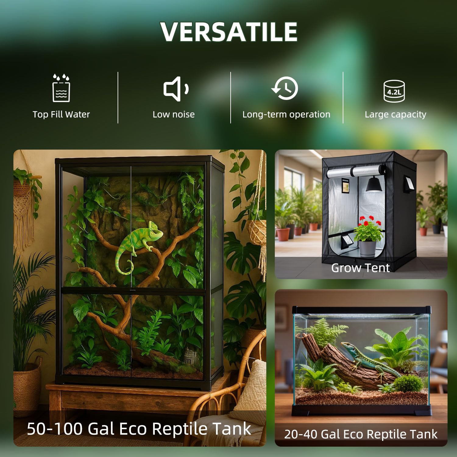 COOSPIDER extended hose reaches terrarium edges for flexible placement.