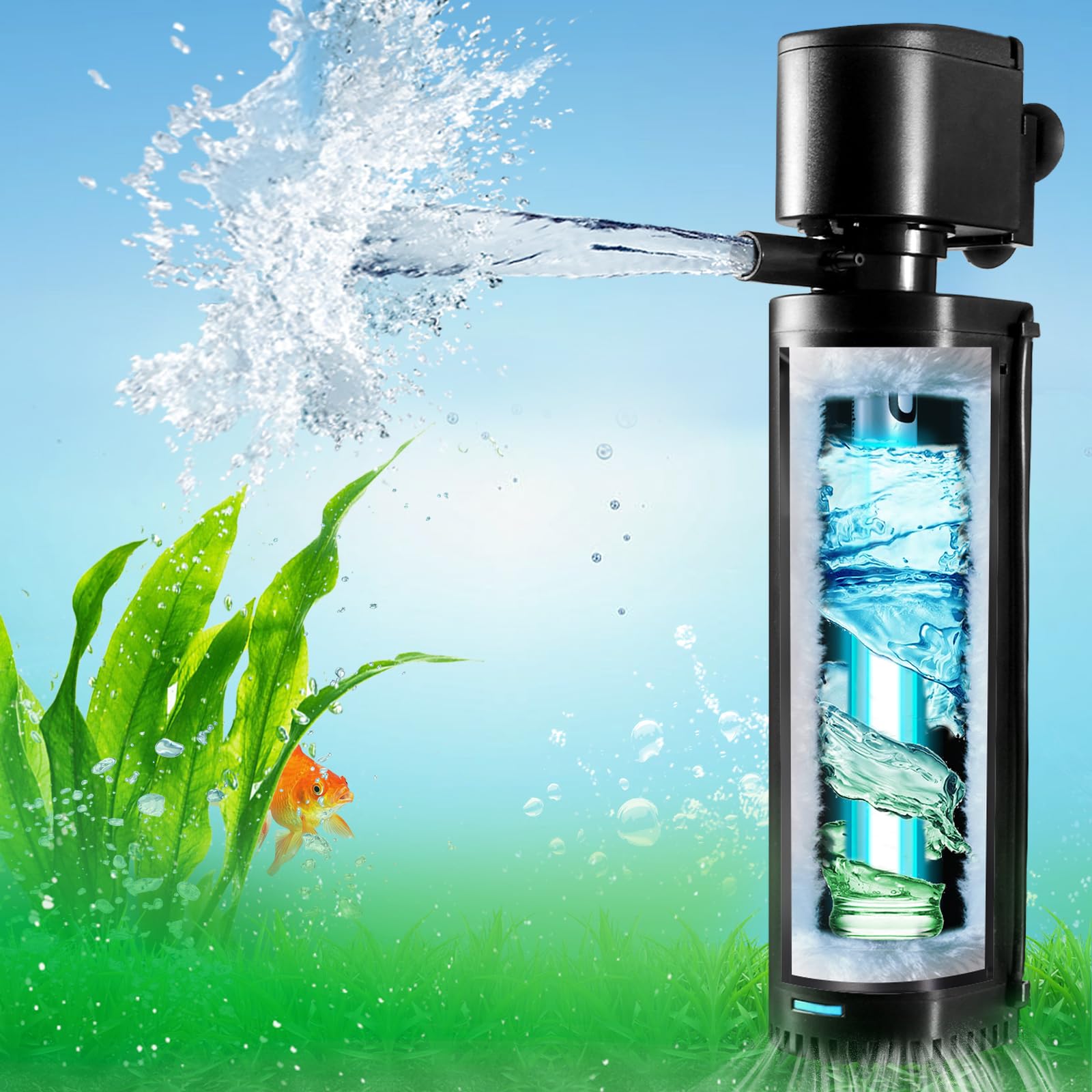 Coospider-repta 500GPH filter front view for strong water circulation.