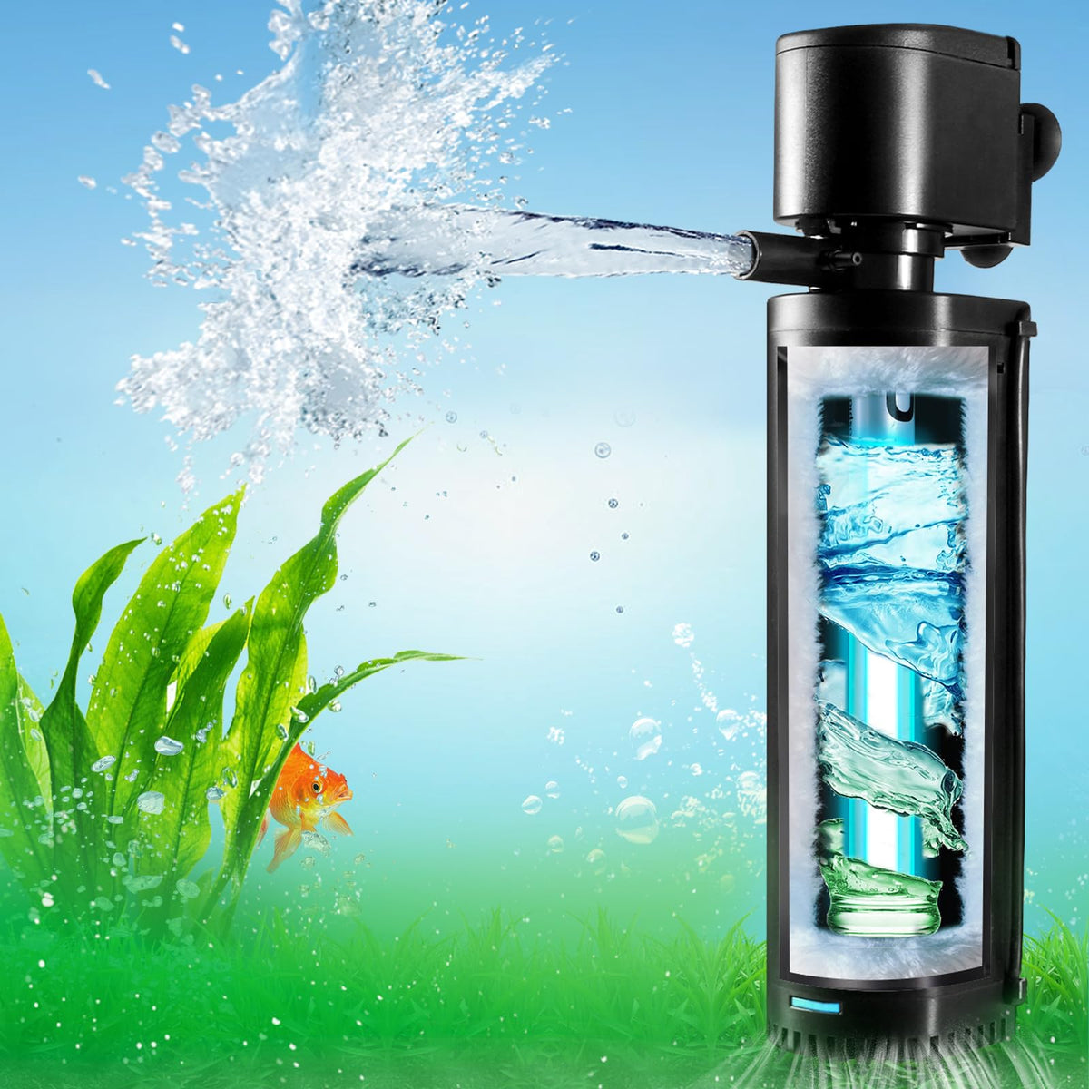 Coospider-repta 500GPH filter front view for strong water circulation.