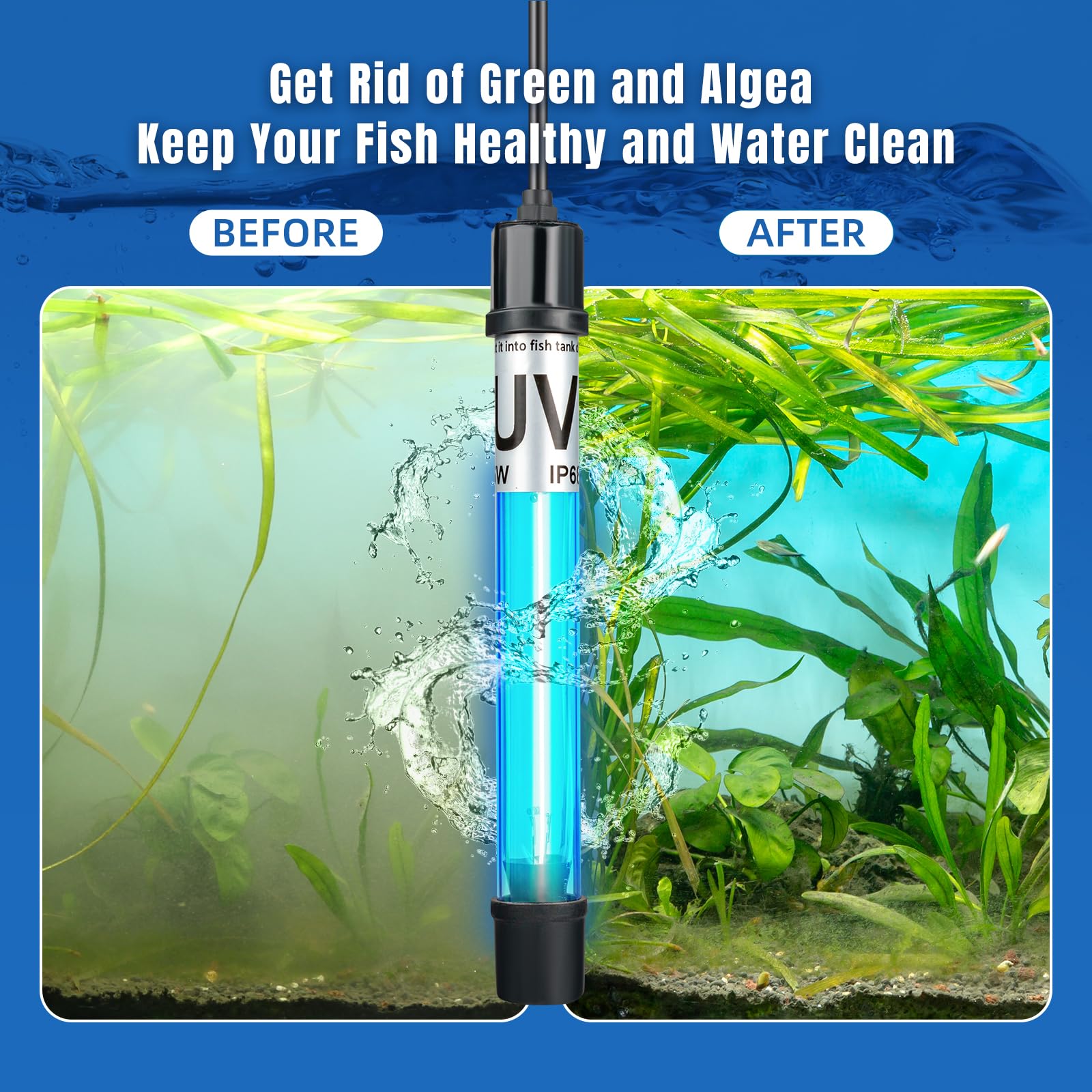 Coospider-Repta 7W UV light glows, signaling aquarium water purification potential.
