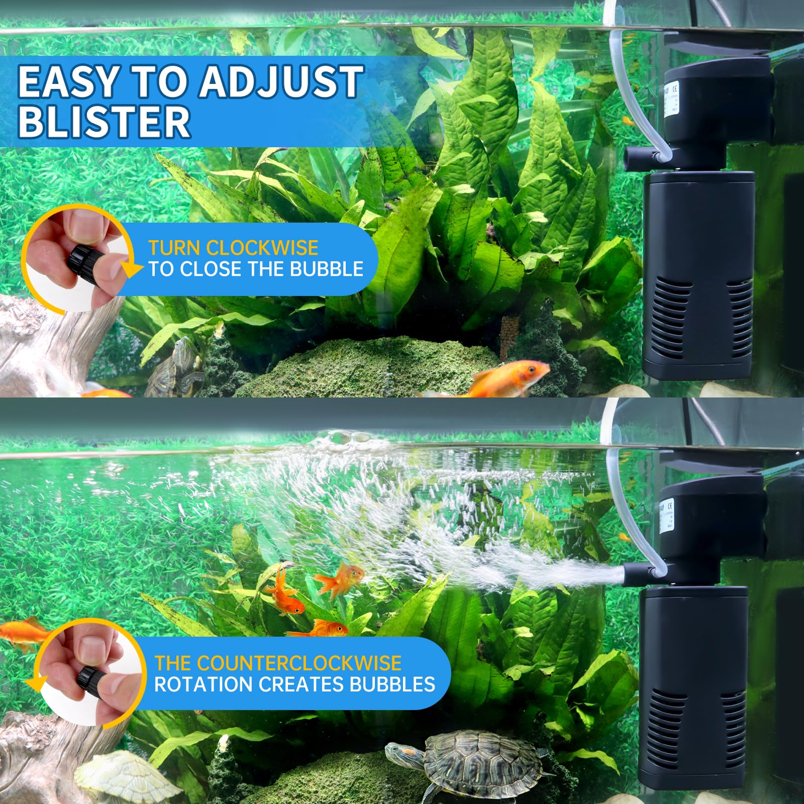 Coospider-repta filter aeration-adjustment shows adjustable valve for better oxygenation.