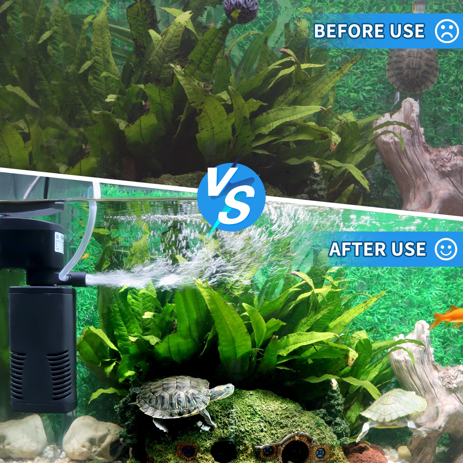 Coospider-repta filter aquarium-water-flow visualizes strong water movement for clarity.