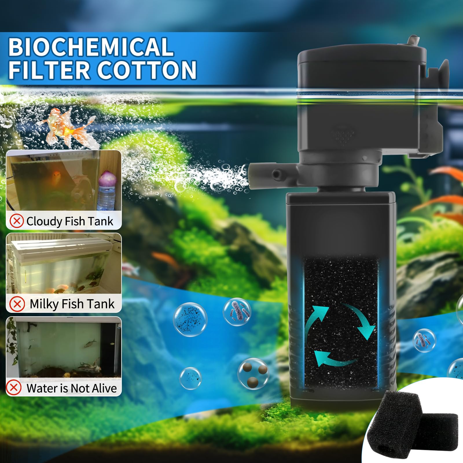 Coospider-repta filter internal-box enables quick sponge replacement and maintenance.