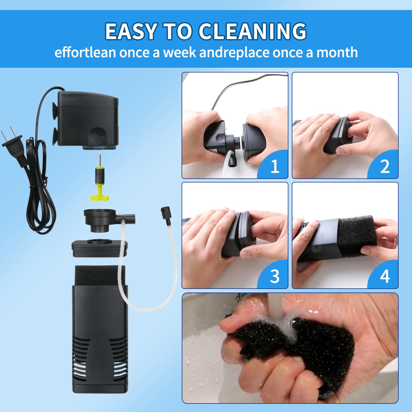Coospider-repta filter maintenance-reminders encourage regular cleaning and sponge changes.