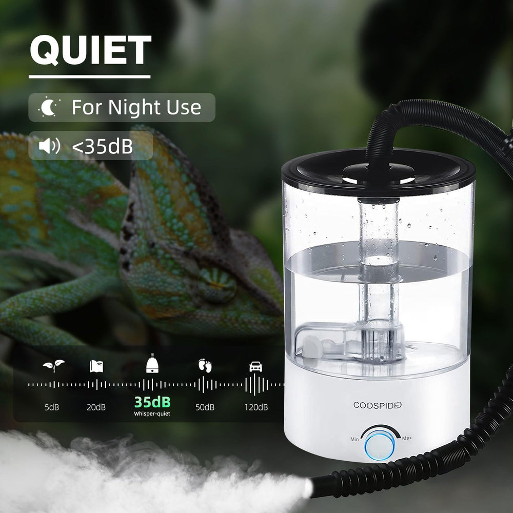 COOSPIDER water reservoir shows 4.2L capacity for long uptime in terrariums.