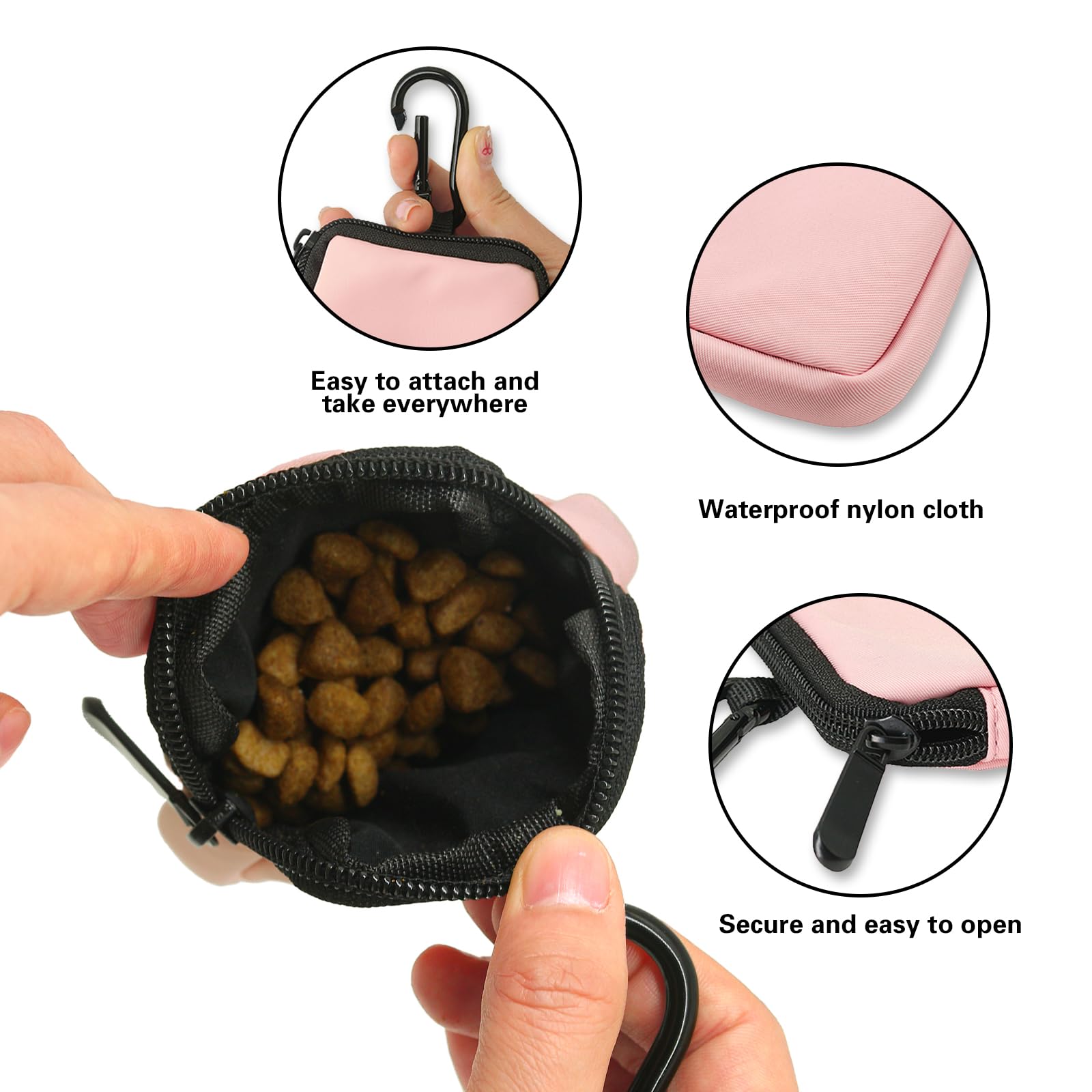 COOWONE dog treat pouch clip to leash for hands-free access.