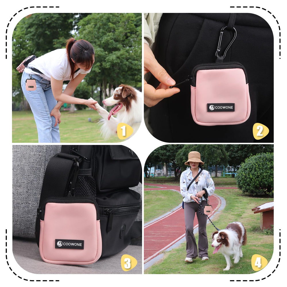 COOWONE dog treat pouch pink color adds stylish detail to daily walks.