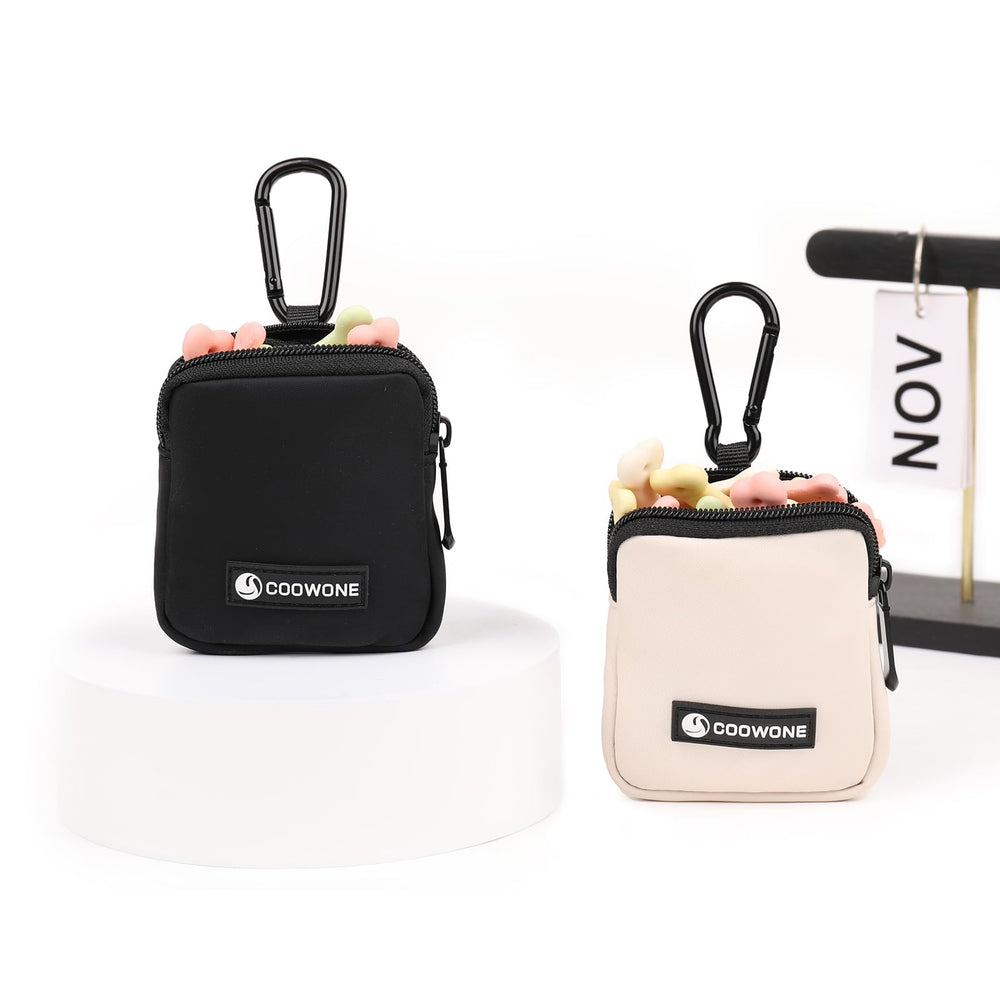 COOWONE dog treat pouch waterproof fabric keeps treats dry on rainy adventures.