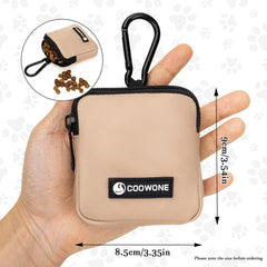 COOWONE dog treat pouch waterproof fabric keeps treats dry on rainy walks.
