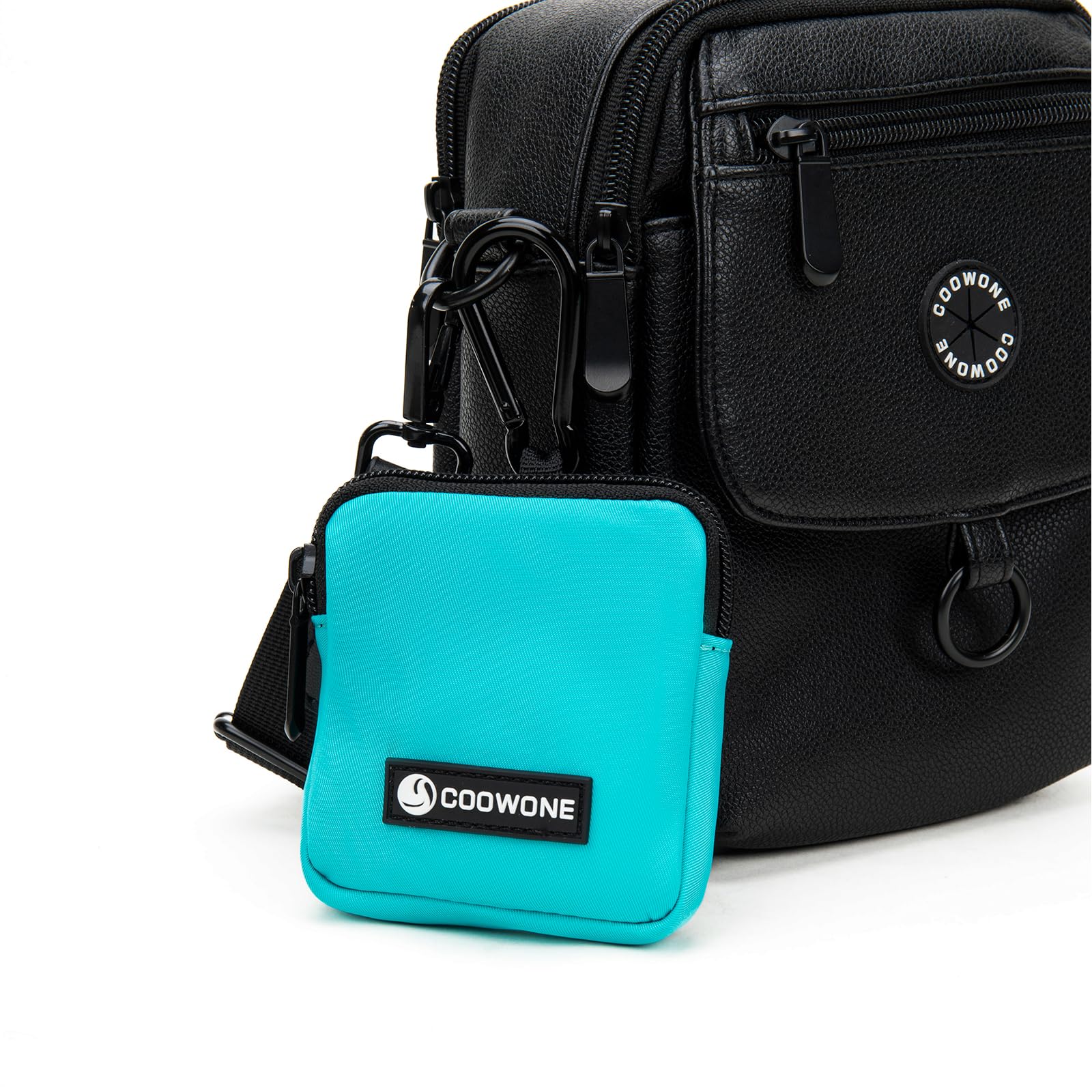COOWONE lake-green pouch attached to leash for easy, hands-free access.