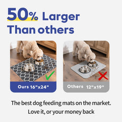 Cooyes large dog food mat 16x24 non-slip back for stable feeding.
