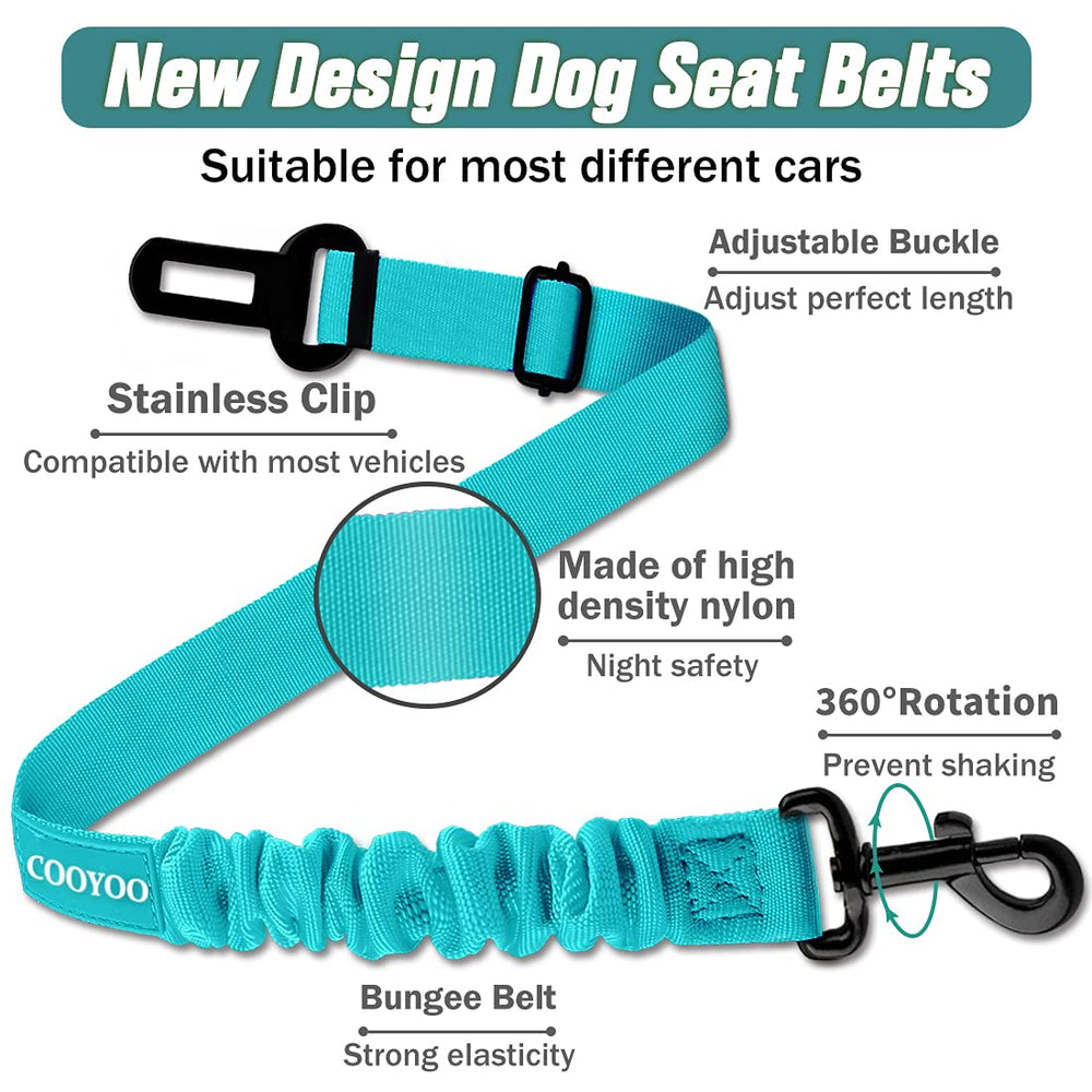COOYOO dog seat belt adjustable length to fit sit, stand, or lie down.
