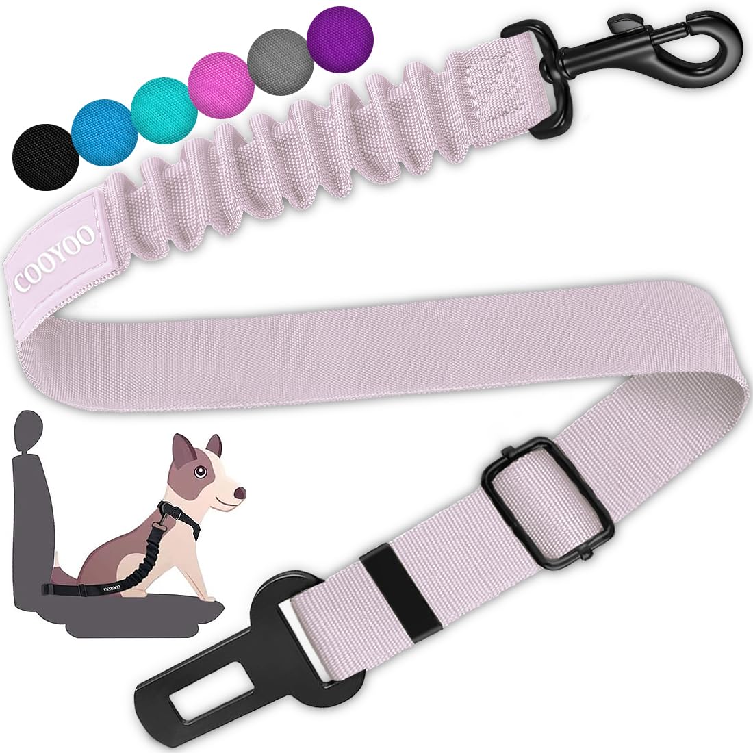 COOYOO dog seat belt clip demo shows quick attachment for safer car trips.