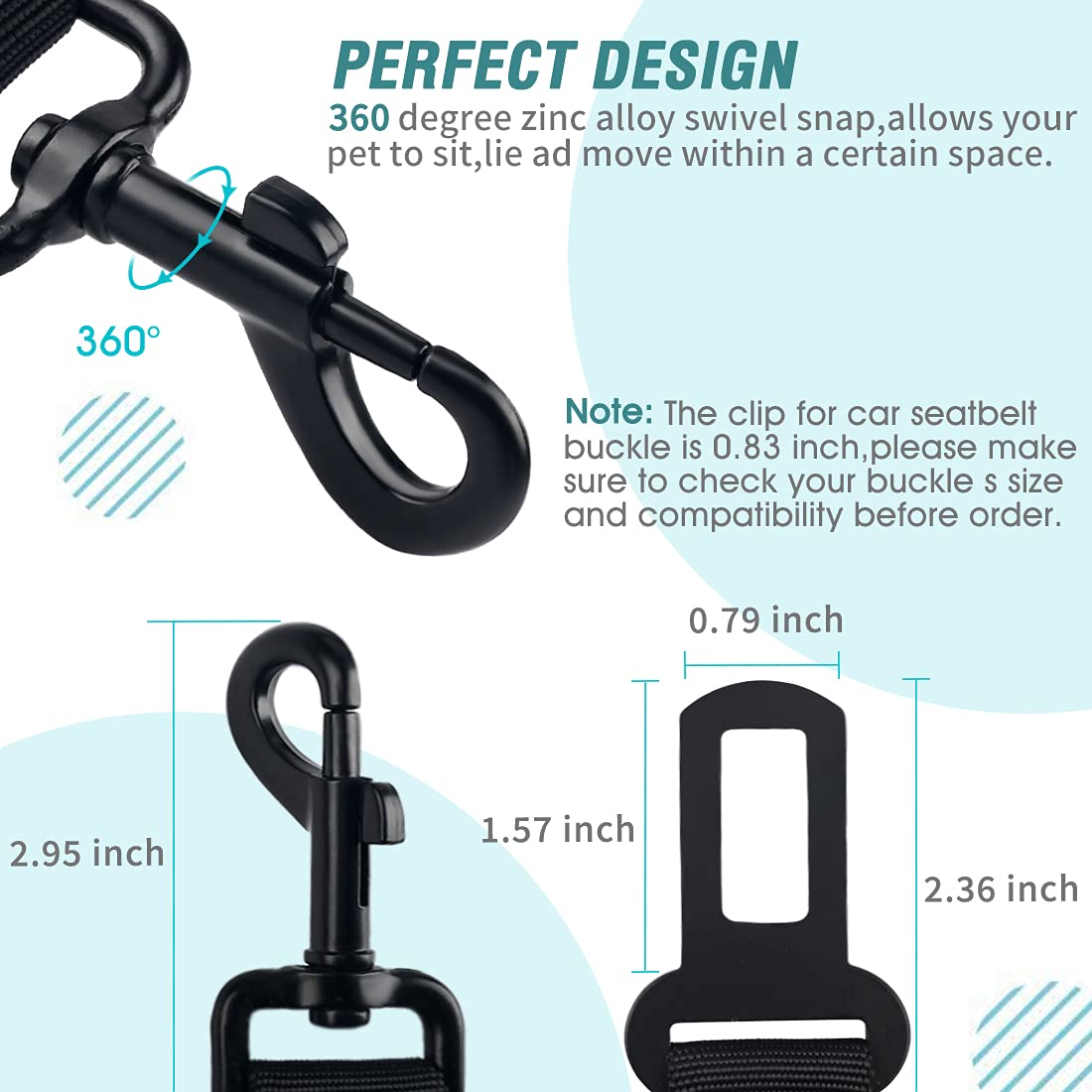COOYOO dog seat belt easy installation clips in seconds for quick setup