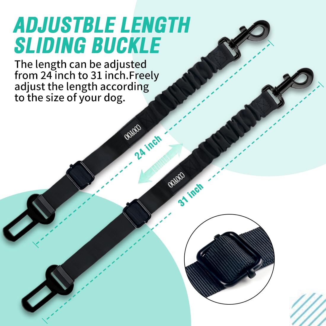 COOYOO dog seat belt easy installation with clip-on design.
