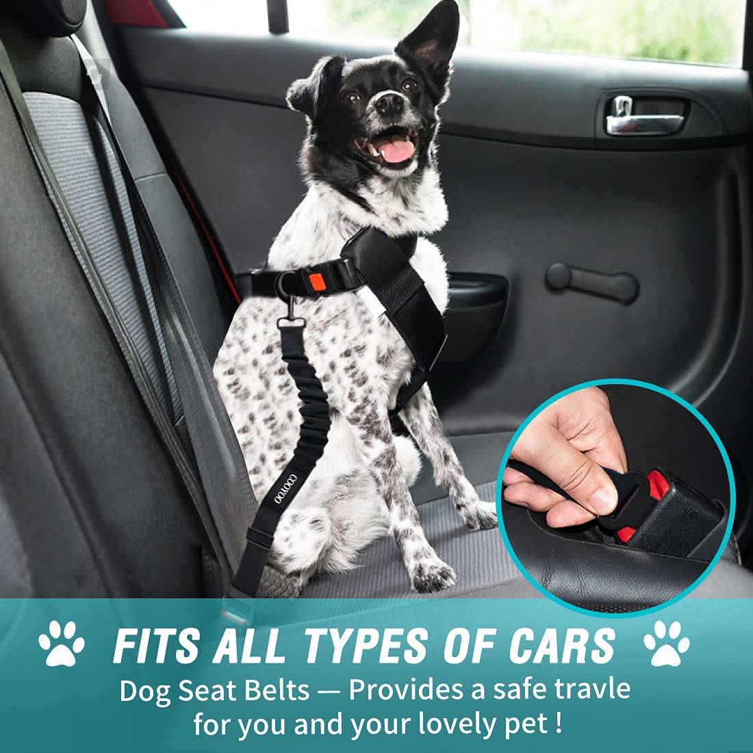 COOYOO dog seat belt elastic buffer absorbs jolts for a smoother travel.