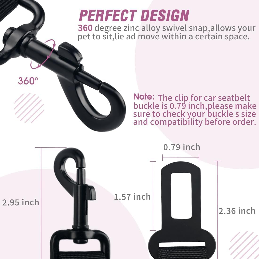 COOYOO dog seat belt heavy-duty nylon construction highlights long-lasting safety on trips.