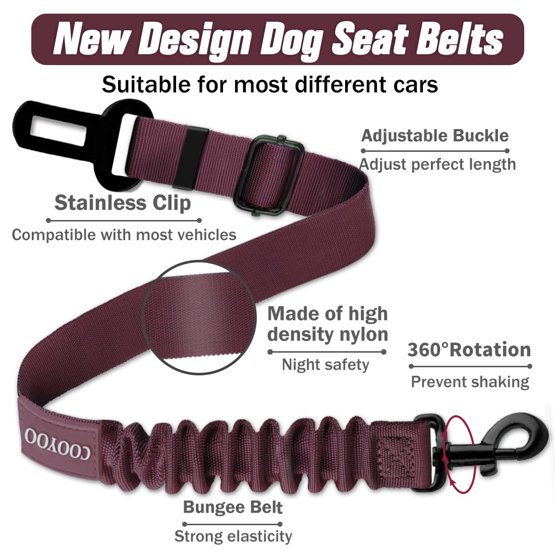 COOYOO swivel-clip seat belt prevents tangling and supports natural movement