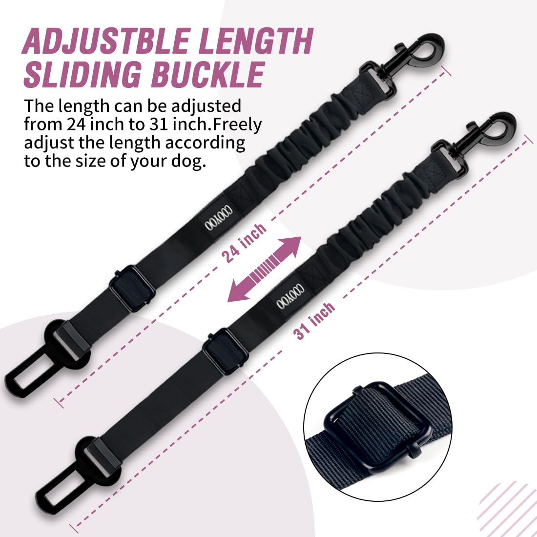 COOYOO dog seat belt universal installation shows easy clip-on setup for quick use.