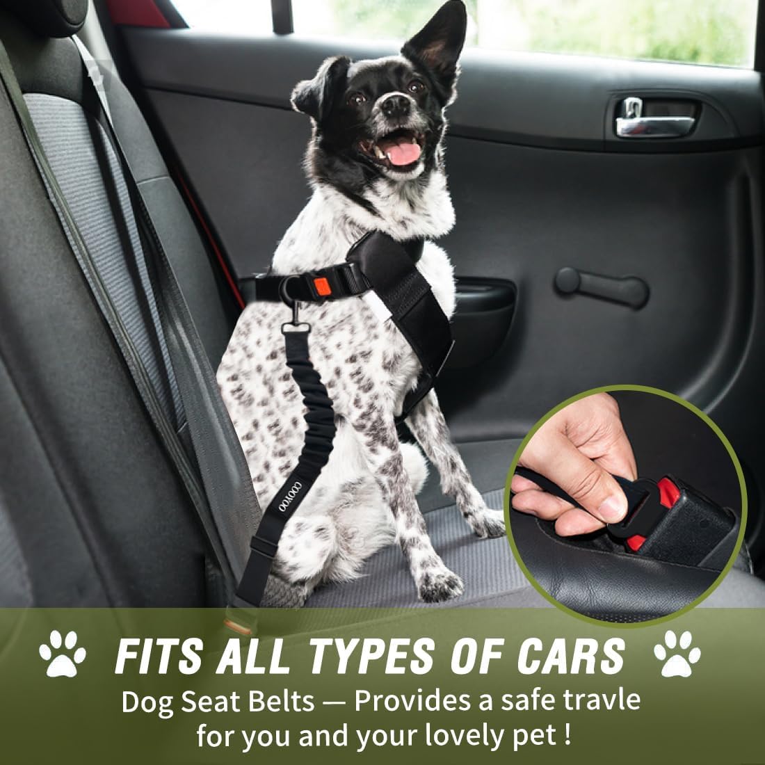 COOYOO retractable-dog-car-harness enables controlled movement with a smooth adjustable tether.